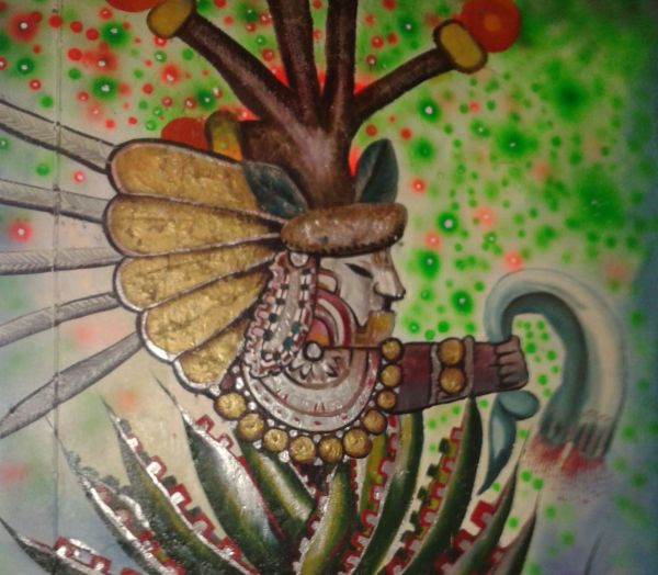 A mural of Mayahuel, the goddess of maguey, in Guadalajara's La Pulkata.
